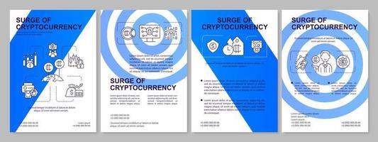 Cryptocurrency boom blue brochure template. Popular virtual currency. Leaflet design with linear icons. 4 vector layouts for presentation, annual reports. Arial, Myriad Pro-Regular fonts used