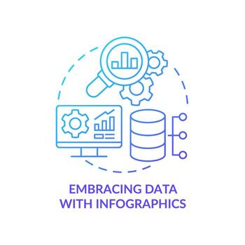 Embracing data with infographics blue gradient concept icon. Stats data. Analyzing data. Marketing trend abstract idea thin line illustration. Isolated outline drawing. Myriad Pro-Bold font used vector