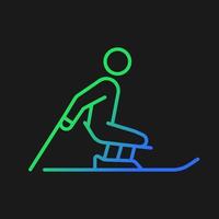 Alpine skiing gradient vector icon for dark theme. Winter season professional extreme sports. Disabled sportsman. Thin line color symbol. Modern style pictogram. Vector isolated outline drawing