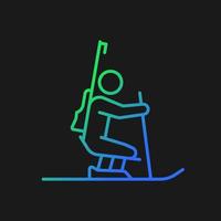 Biathlon gradient vector icon for dark theme. Skiing and shooting competition sport. Athlete with disability. Thin line color symbol. Modern style pictogram. Vector isolated outline drawing