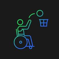 Wheelchair basketball gradient vector icon for dark the. Adaptive basketball. Wheelchair sportsman. Disabled athletes. Thin line color symbol. Modern style pictogram. Vector isolated outline drawing