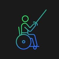 Wheelchair fencing gradient vector icon for dark theme. Individual competitive sport. Disabled sportsman. Thin line color symbol. Modern style pictogram. Vector isolated outline drawing