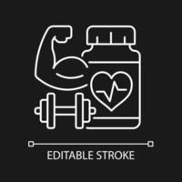 Cardiovascular supplements for athletes white linear icon for dark theme. Workout supplements. Thin line customizable illustration. Isolated vector contour symbol for night mode. Editable stroke