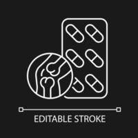 Joint support white linear icon for dark theme. Healthy cartilage structure and healthy tissue. Thin line customizable illustration. Isolated vector contour symbol for night mode. Editable stroke