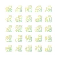 Food supplements gradient linear vector icons set. Source of vitamins and nutrients. Supplements for healthy life. Thin line contour symbols bundle. Isolated outline illustrations collection