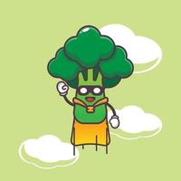 cute super broccoli cartoon character illustration vector