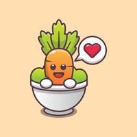 cute carrot cartoon character in bowl vector