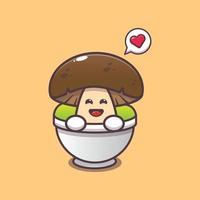 cute mushroom cartoon character in bowl vector
