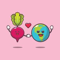 cute radish and earth cartoon character illustration vector