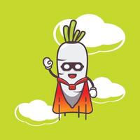 cute super white radish cartoon character illustration vector