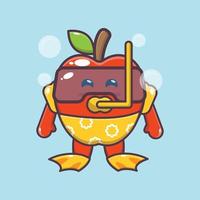 Cute apple diving cartoon mascot character illustration vector