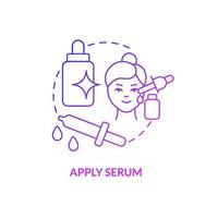 Apply serum purple gradient concept icon. Skincare routine product. Everyday beauty procedure abstract idea thin line illustration. Isolated outline drawing. Roboto-Medium, Myriad Pro-Bold fonts used vector