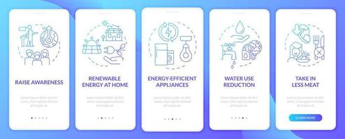 Preventing climate changes blue gradient onboarding mobile app screen. Walkthrough 5 steps graphic instructions pages with linear concepts. UI, UX, GUI template. Myriad Pro-Bold, Regular fonts used vector