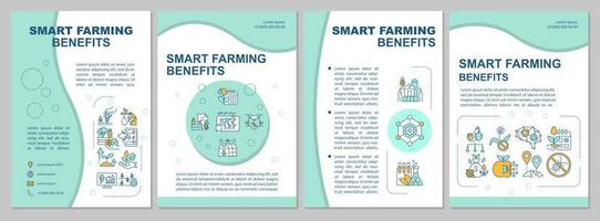 Smart farming advantages mint brochure template. Agriculture. Booklet print design with linear icons. Vector layouts for presentation, annual reports, ads. Arial, Myriad Pro-Regular fonts used