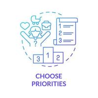 Choose priorities blue gradient concept icon. Life and work harmonic balance abstract idea thin line illustration. Isolated outline drawing. Roboto-Medium, Myriad Pro-Bold fonts used vector