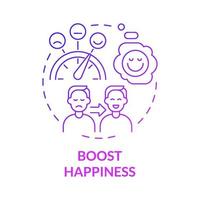 Boost happiness purple gradient concept icon. Find causes for joy. Wellness lifestyle abstract idea thin line illustration. Isolated outline drawing. Roboto-Medium, Myriad Pro-Bold fonts used vector