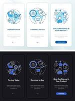 estrategia de precios inteligente modo día y noche incorporando la pantalla de la aplicación móvil. tutorial 3 pasos páginas de instrucciones gráficas con conceptos lineales. interfaz de usuario, ux, plantilla de interfaz gráfica de usuario. innumerables fuentes pro-negrita y regulares utilizadas vector