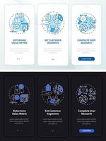 estrategia de precios de construcción pantalla de aplicación móvil de incorporación de modo día y noche. tutorial 3 pasos páginas de instrucciones gráficas con conceptos lineales. interfaz de usuario, ux, plantilla de interfaz gráfica de usuario. innumerables fuentes pro-negrita y regulares utilizadas vector