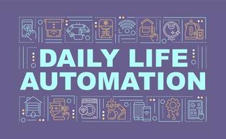 Daily life automation word concepts purple banner. Infographics with linear icons on background. Isolated typography. Vector outline color illustration with text. Arial-Black font used