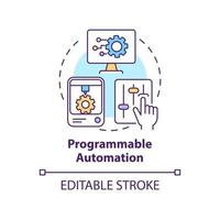 Programmable automation concept icon. Producing product in batches abstract idea thin line illustration. Isolated outline drawing. Editable stroke. Roboto-Medium, Myriad Pro-Bold fonts used vector