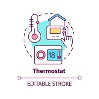 icono del concepto de termostato. hogar inteligente. Ilustración de línea delgada de idea abstracta de automatización diaria. dibujo de contorno aislado. trazo editable. roboto-medium, innumerables fuentes pro-bold utilizadas vector