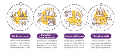 plantilla de infografía de círculo de color de impacto de automatización negativa. visualización de datos con 4 pasos. gráfico de información de la línea de tiempo del proceso. diseño de flujo de trabajo con iconos de línea. innumerables fuentes pro-negrita y regulares utilizadas vector