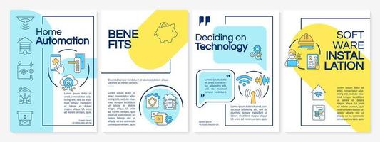 plantilla de folleto amarillo, azul de automatización del hogar. diseño de impresión de folletos con iconos lineales. diseños vectoriales para presentación, informes anuales, anuncios. arial black, innumerables fuentes pro regulares utilizadas vector