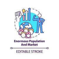 Enormous population and market concept icon. Relocating business to Asia abstract idea thin line illustration. Isolated outline drawing. Editable stroke. Roboto-Medium, Myriad Pro-Bold fonts used vector