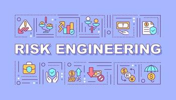 Risk engineering word concepts purple banner. Safety policy. Infographics with linear icons on background. Isolated typography. Vector outline color illustration with text. Arial-Black font used