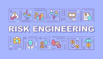 Risk engineering word concepts purple banner. Safety policy. Infographics with linear icons on background. Isolated typography. Vector outline color illustration with text. Arial-Black font used