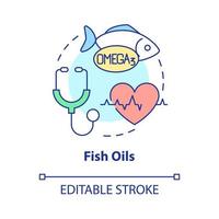 Fish oils concept icon. Fat acids and vitamins for healthy lifestyle abstract idea thin line illustration. Isolated outline drawing. Editable stroke. Roboto-Medium, Myriad Pro-Bold fonts used vector