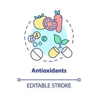 icono del concepto de antioxidantes. mantener la dieta para el cuidado de la salud. suplementos de fitness idea abstracta ilustración de línea delgada. dibujo de contorno aislado. trazo editable. roboto-medium, innumerables fuentes pro-bold utilizadas vector