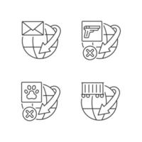 International shipment service rules linear icons set. Global mail and container freights delivery. Shipping restrictions. Customizable thin line contour symbols. Isolated vector outline illustrations