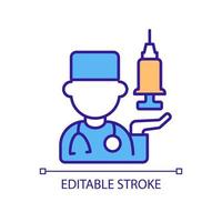 Doctor advice for covid vaccine RGB color icon. Booster dose recommendation. Vaccine effectiveness and safety. Isolated vector illustration. Simple filled line drawing. Editable stroke