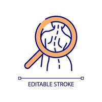 Spine checkup RGB color icon. Scoliosis. Backbone exam. Physical examination. Healthcare. Health issue and complication. Isolated vector illustration. Simple filled line drawing. Editable stroke