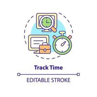 Track time concept icon. Control work schedule. Online surveillance. Employee monitoring abstract idea thin line illustration. Vector isolated outline color drawing. Editable stroke