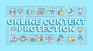 Online content protection word concepts banner. Copyright law. Infographics with linear icons on turquoise background. Isolated creative typography. Vector outline color illustration with text