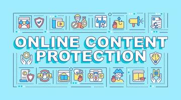 Online content protection word concepts banner. Copyright law. Infographics with linear icons on turquoise background. Isolated creative typography. Vector outline color illustration with text