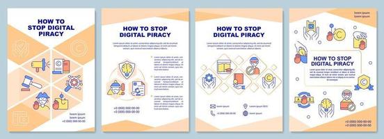 How to stop digital piracy brochure template. Protective measures. Flyer, booklet, leaflet print, cover design with linear icons. Vector layouts for presentation, annual reports, advertisement pages