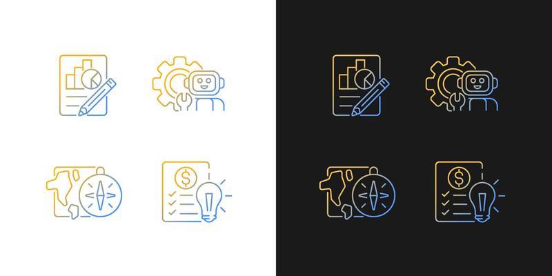 Diversity of school subjects gradient icons set for dark and light mode. Geography lessons. Thin line contour symbols bundle. Isolated vector outline illustrations collection on black and white