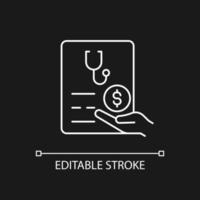 Paid sick days white linear icon for dark theme. Keep employees healthy. Decreasing absenteeism. Thin line customizable illustration. Isolated vector contour symbol for night mode. Editable stroke