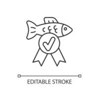 Fish quality control linear icon. Checking seafood toxic containment. Standard and assessment. Thin line customizable illustration. Contour symbol. Vector isolated outline drawing. Editable stroke