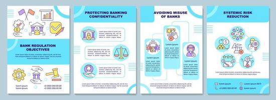 Bank regulation objectives brochure template. Financial law. Flyer, booklet, leaflet print, cover design with linear icons. Vector layouts for presentation, annual reports, advertisement pages