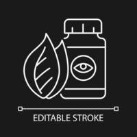 la visión complementa el icono lineal blanco para el tema oscuro. Medicamentos complementarios para la salud de la vista. ilustración personalizable de línea delgada. símbolo de contorno vectorial aislado para el modo nocturno. trazo editable vector