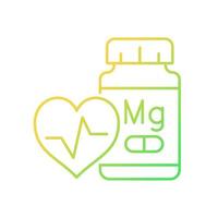 Magnesium supplements gradient linear vector icon. Medication to prevent heart diseases. Heart attack prevention. Thin line color symbol. Modern style pictogram. Vector isolated outline drawing