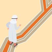 Business concept flat Arabic businessman to choose right way to success, multiple road sign, business decision making, career path. Options. Searching for right way. Graphic design vector illustration