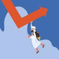 Business concept design Arabian businessman with jetpack turning direction of graph to point upward. Male manager making business profitable. Growth, challenge. Vector illustration flat cartoon style