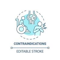 Contraindications blue concept icon. Pulmonary rehabilitation abstract idea thin line illustration. Disability, cardiac illnesses. Vector isolated outline color drawing. Editable stroke