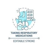 tomando medicamentos respiratorios icono de concepto azul. rehabilitación pulmonar idea abstracta ilustración de línea delgada. prevención de enfermedades, tratamiento. dibujo de color de contorno aislado vectorial. trazo editable vector