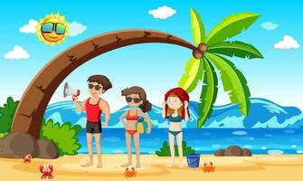 Scene with people on the beach vector